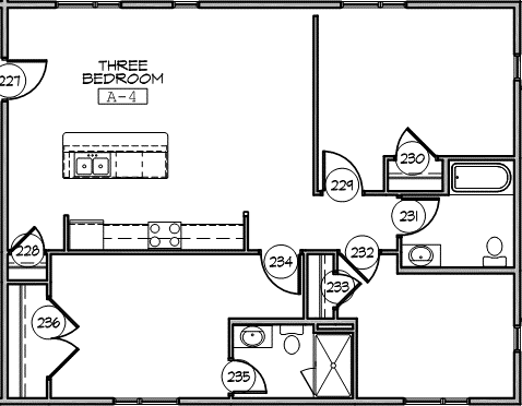 Floor plan for 3 beds, 2 baths, 1153 sqft